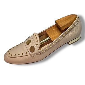 NAPOLEONI Genuine Leather Beige Gold Tone Studded Loafers / Flats Sz 41 US 9.5
